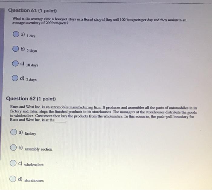 Question 61 (1 point) What is the average time a