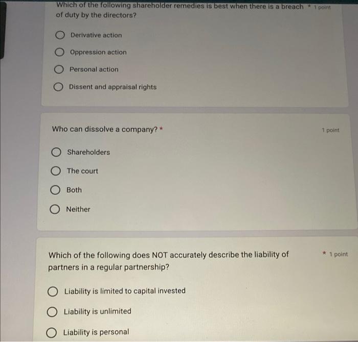 Which of the following shareholder remedies is