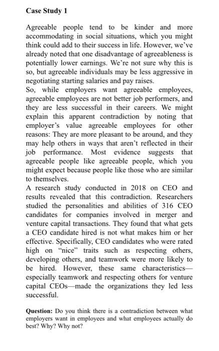 Case Study 1 Agreeable people tend to be kinder
