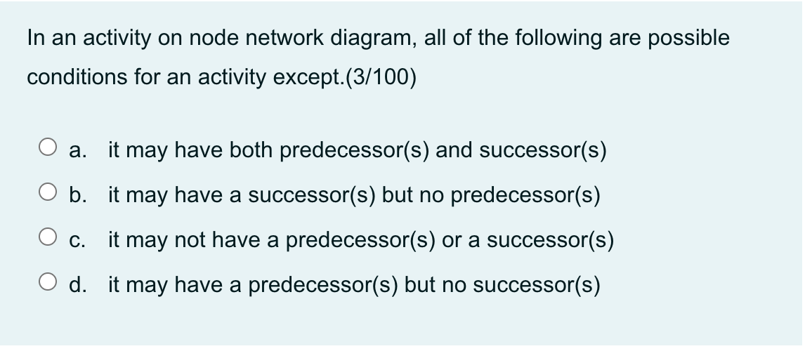 In an activity on node network diagram, all of