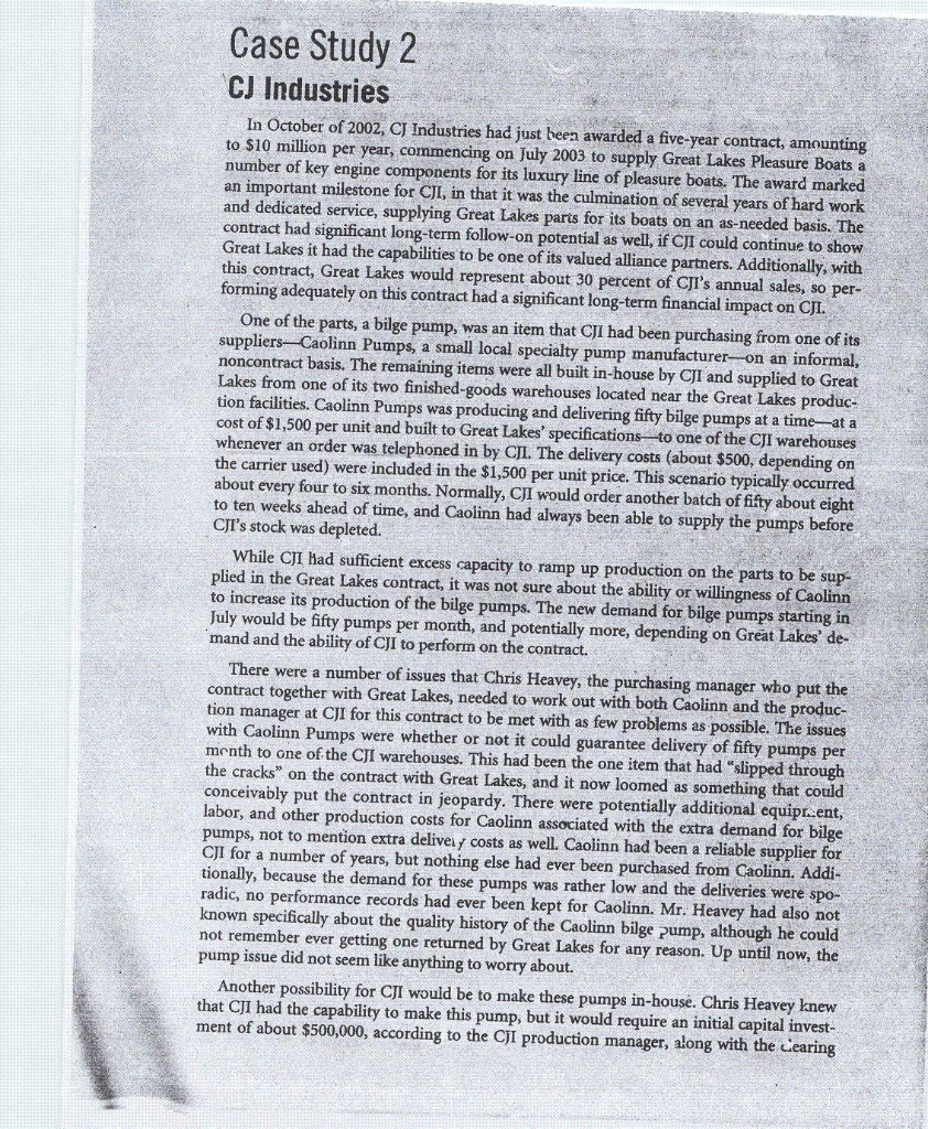 Question No. 07 Case Study on CJ Industries