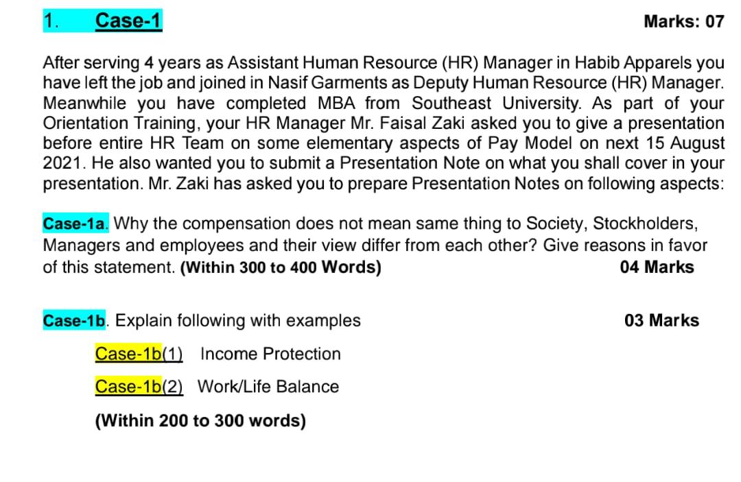 1. Case-1 Marks: 07 After serving 4 years as