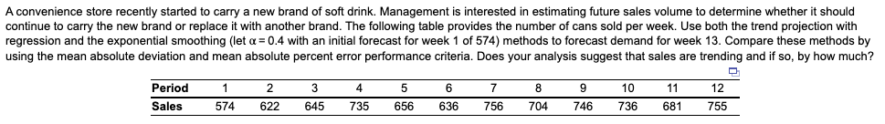Solve: trend projection with regression forecast,