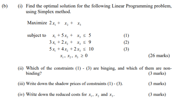 (b) (1) Find the optimal solution for the