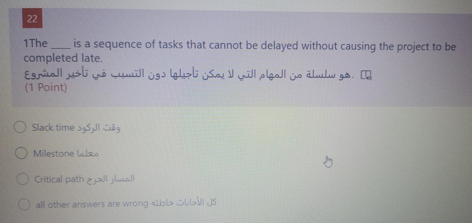 22 1The is a sequence of tasks that cannot be