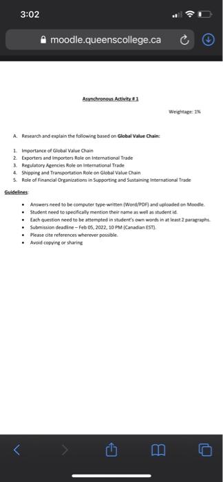 3:02 moodle.queenscollege.ca Asynchronous