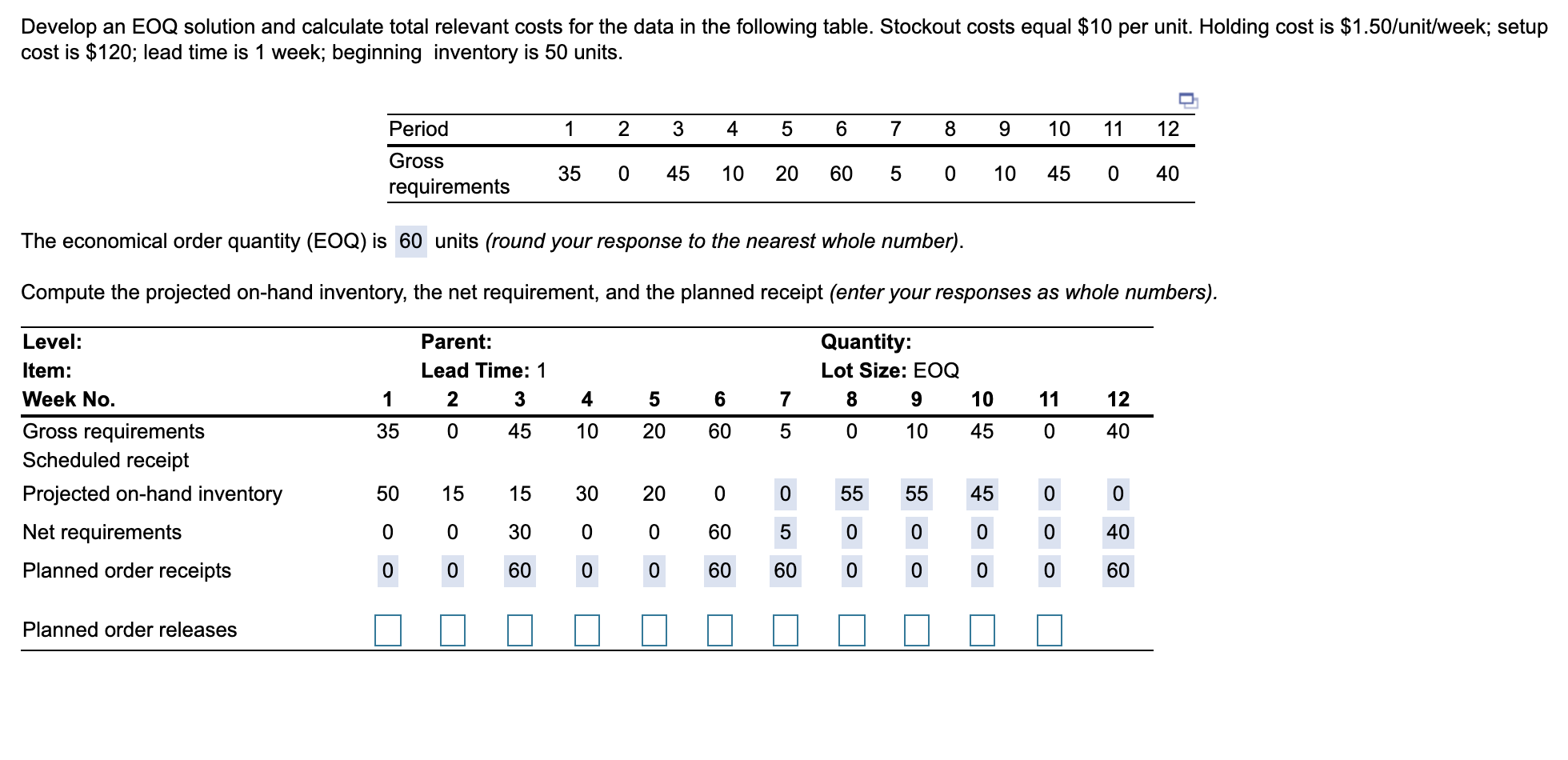 Need help with blanks please Develop an EOQ