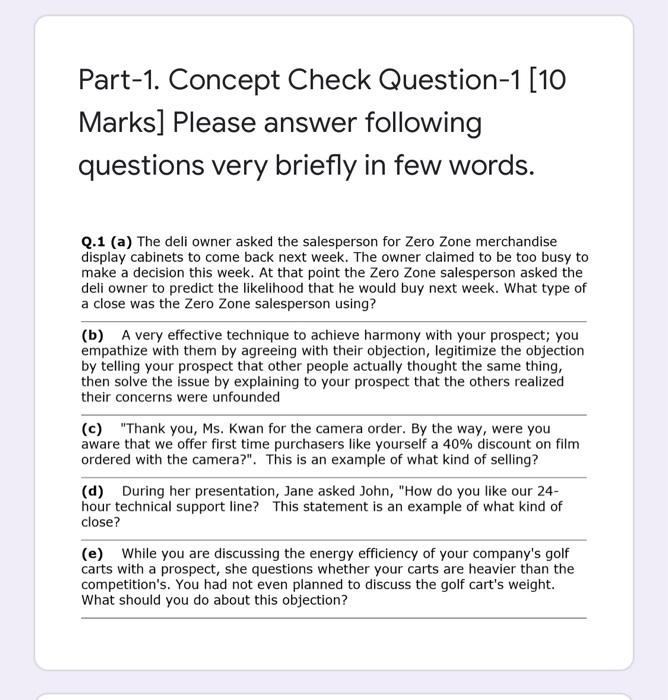 Part-1. Concept Check Question-1 [10 Marks]