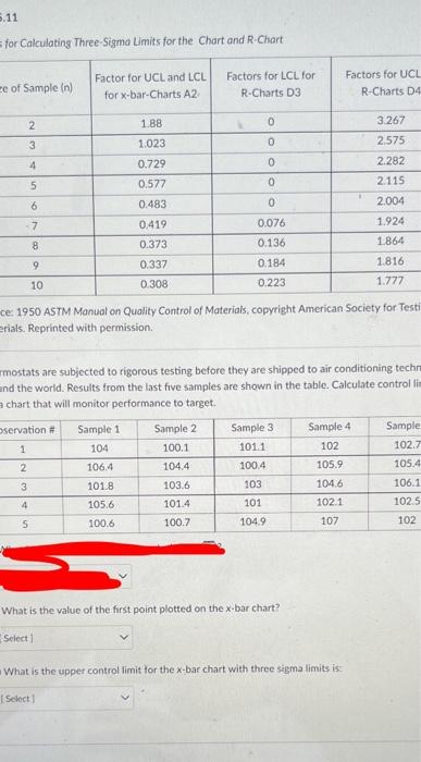 5.11 for Calculating Three-Sigma Limits for the