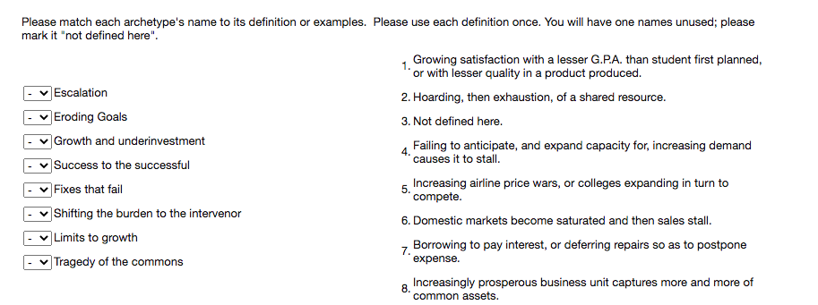 Please match each archetype's name to its