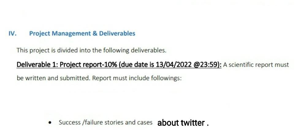 IV. Project Management & Deliverables This