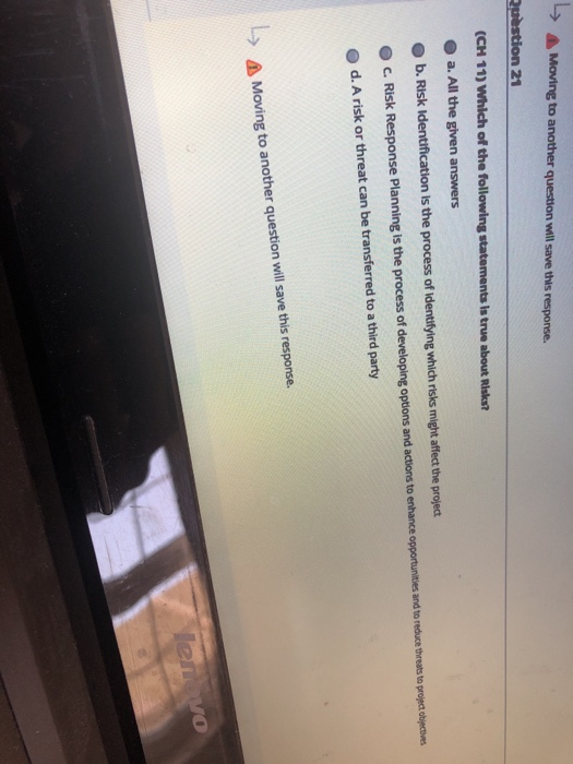 Moving to another question will save this