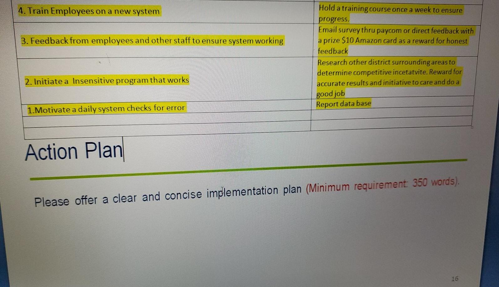 minimum of 350 words I need a implementation plan