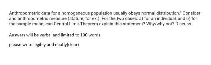 Anthropometric data for a homogeneous population