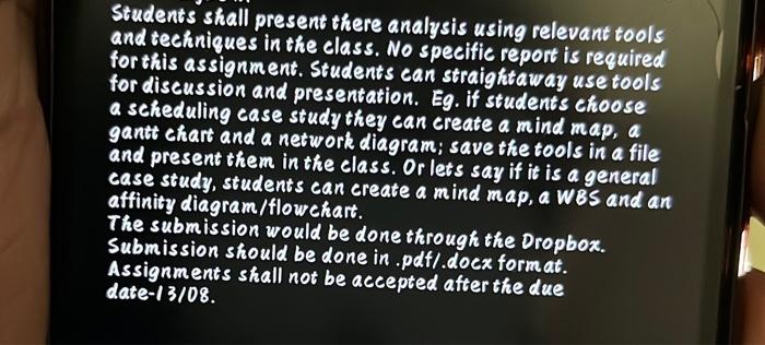 Students shall present there analysis using