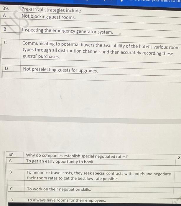 39. Pre-arrival strategies include Not blocking