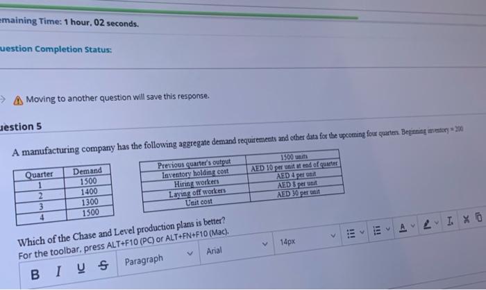 emaining Time: 1 hour, 02 seconds. muestion