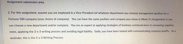 Assignment submission area. 2. For this