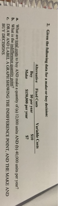 2. Given the following data for a make-or-buy