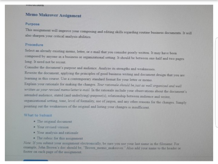 Memo Makeover Assignment Purpose This assignment