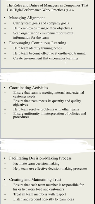 (Discuss in detail) The Roles and Duties of