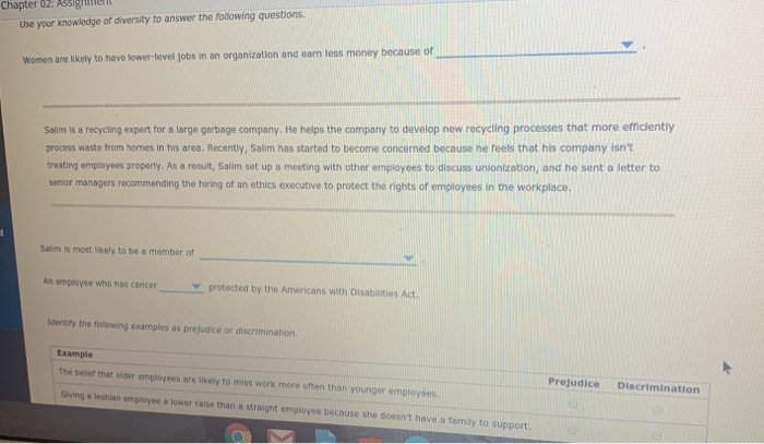 Chapter 02: Assig Use your knowledge of diversity