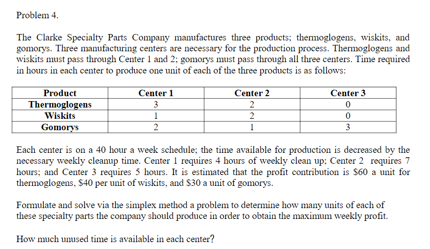 Problem 4. The Clarke Specialty Parts Company