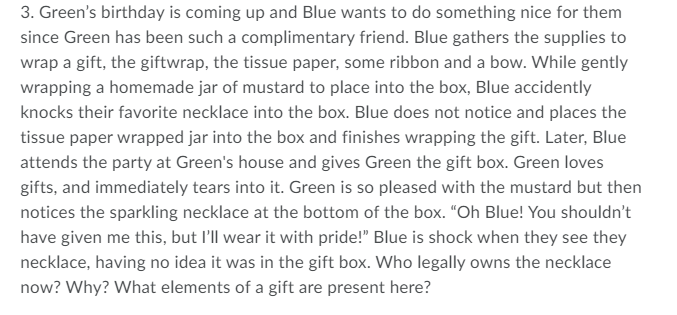 3. Green's birthday is coming up and Blue wants