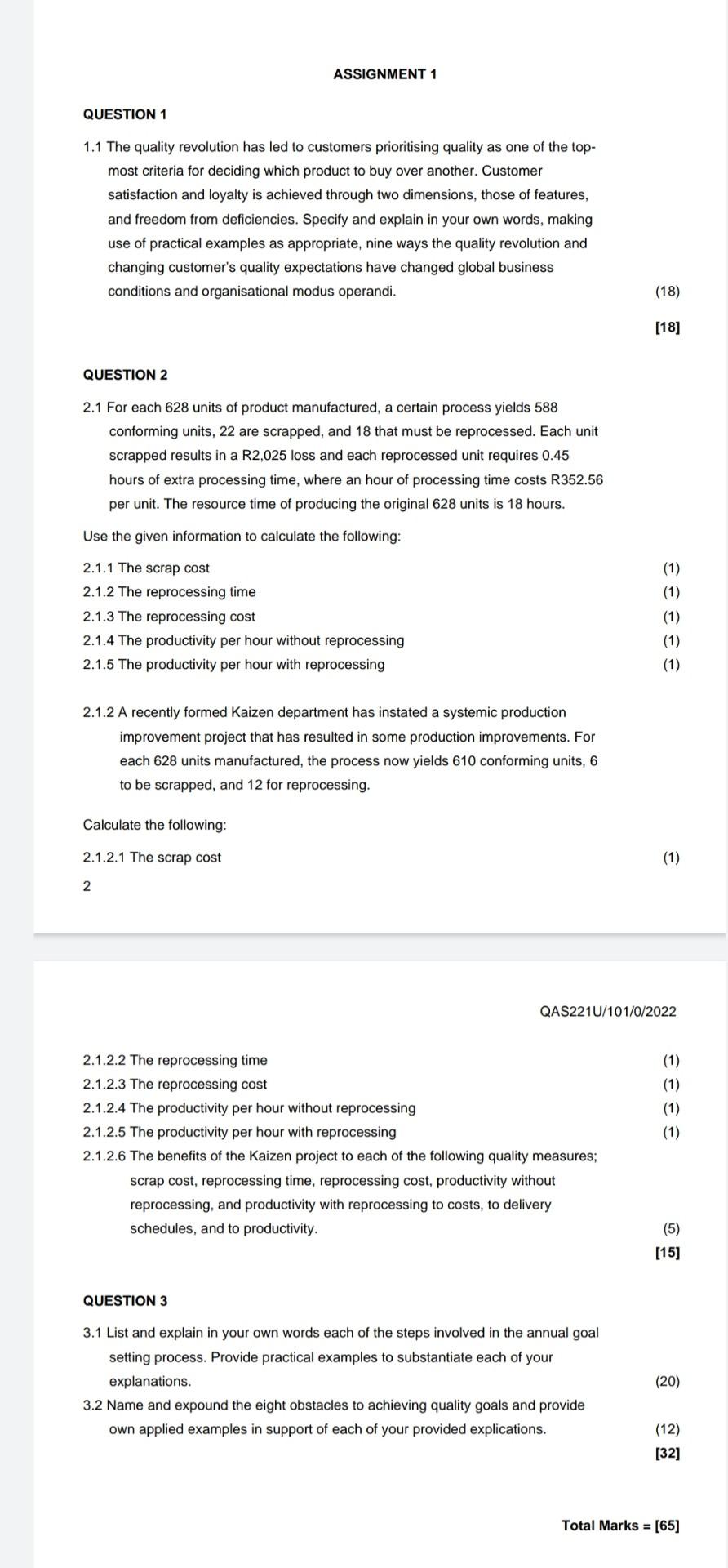 ASSIGNMENT 1 QUESTION 1 1.1 The quality