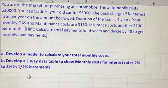 show in excel the steps to do both A & B G H F