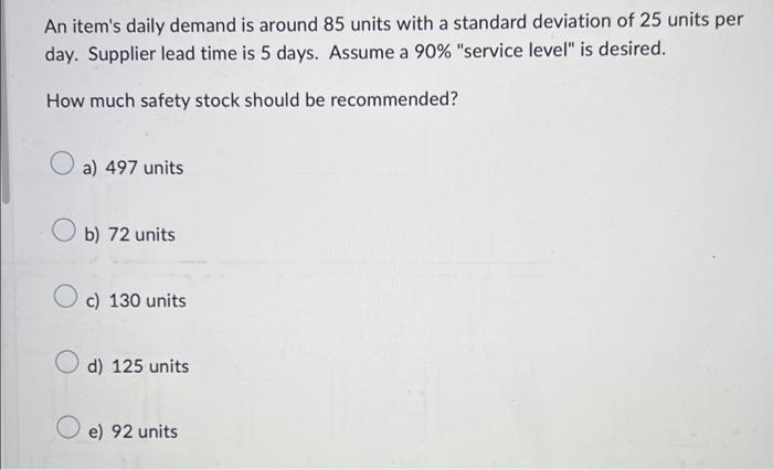 An item's daily demand is around 85 units with a