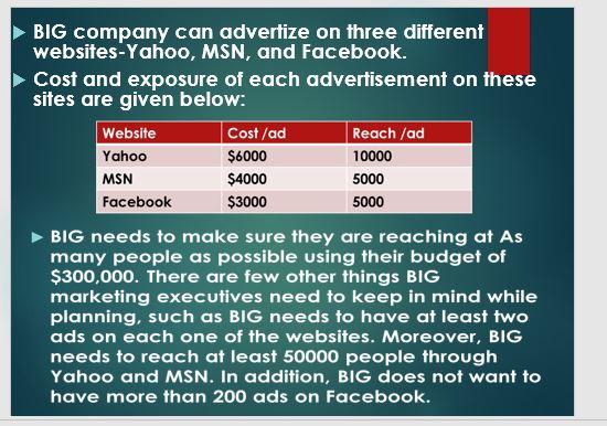 BIG company can advertize on three different