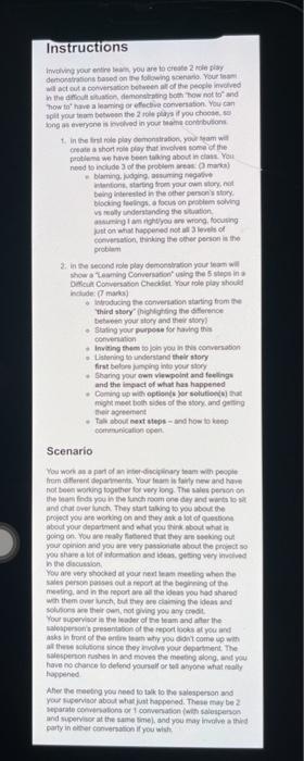 Instructions Involving your entire team, you are