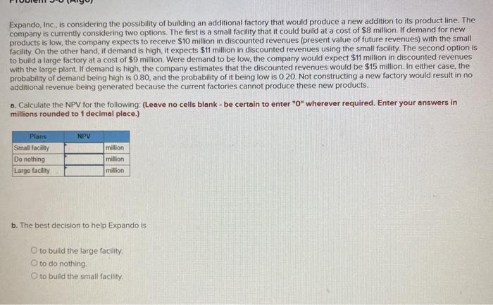 Expando, Inc. is considering the possibility of