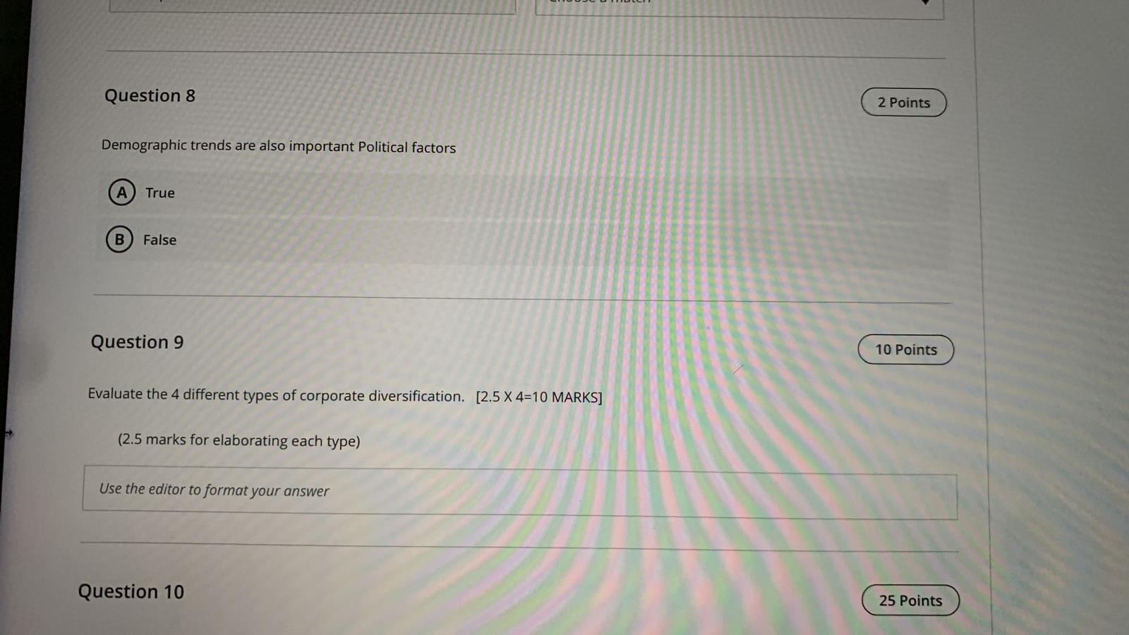 Question 8 Demographic trends are also important