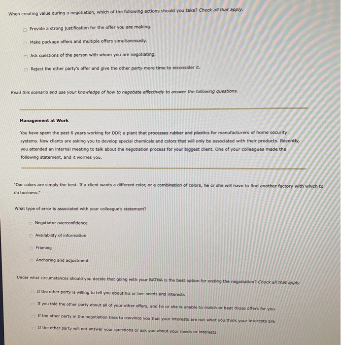 When creating value during a negotiation, which