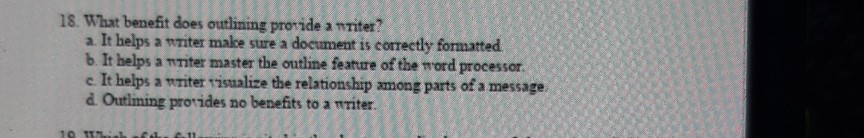 18. What benefit does outlining provide a ntiter?