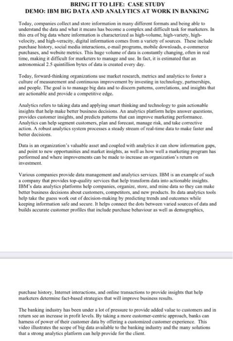 BRING IT TO LIFE: CASE STUDY DEMO: IBM BIG DATA