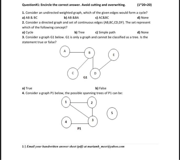 Question#1: Encircle the correct answer. Avoid