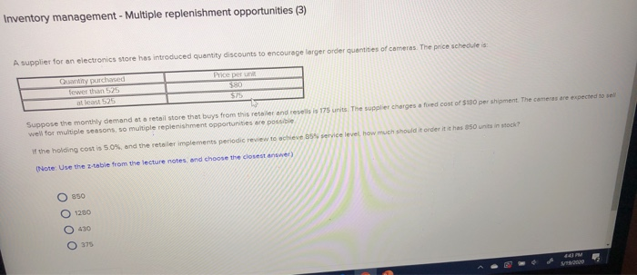Inventory management - Multiple replenishment