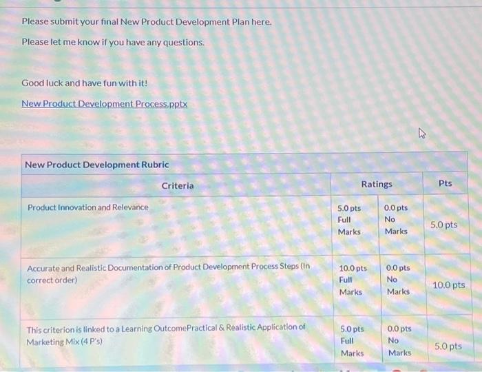 new product development plan Please submit your