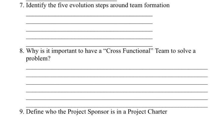 7. Identify the five evolution steps around team