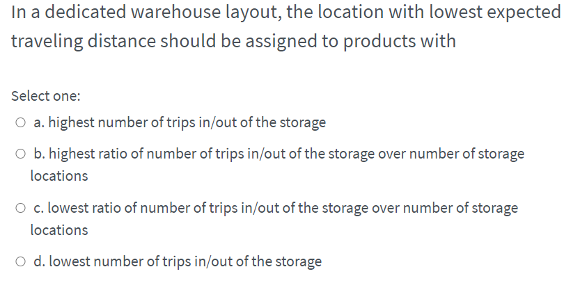 In a dedicated warehouse layout, the location