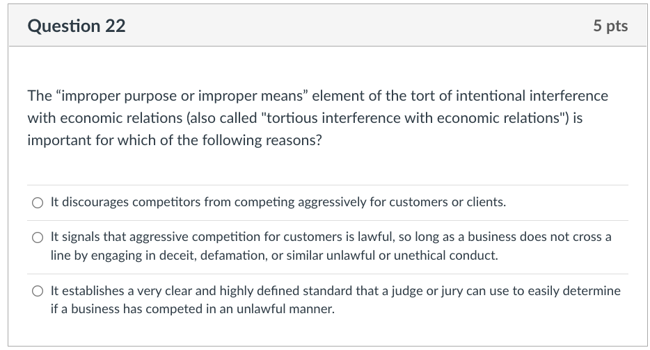 Question 22 5 pts The "improper purpose or