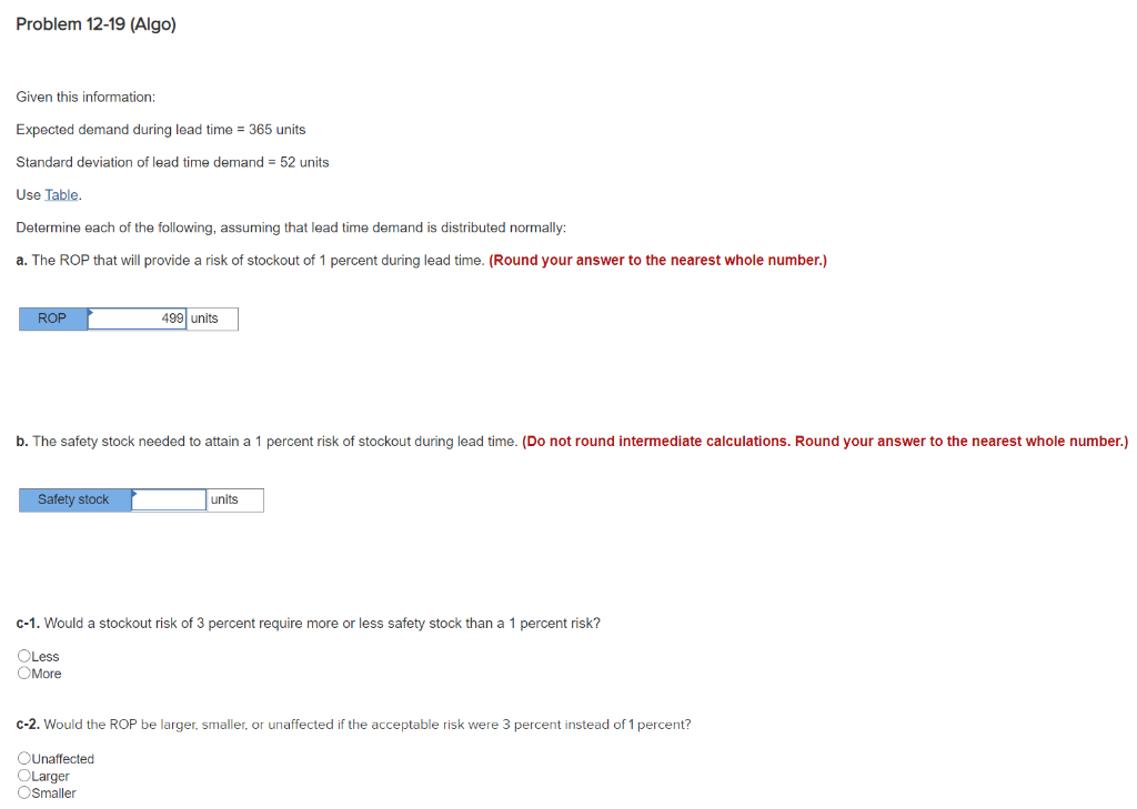 Problem 12-19 (Algo) Given this information: