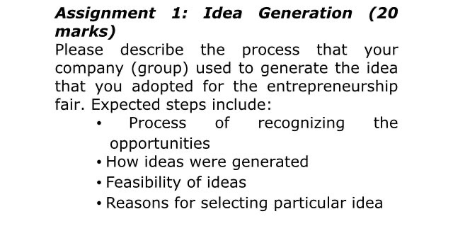 Assignment 1: Idea Generation (20 marks) Please
