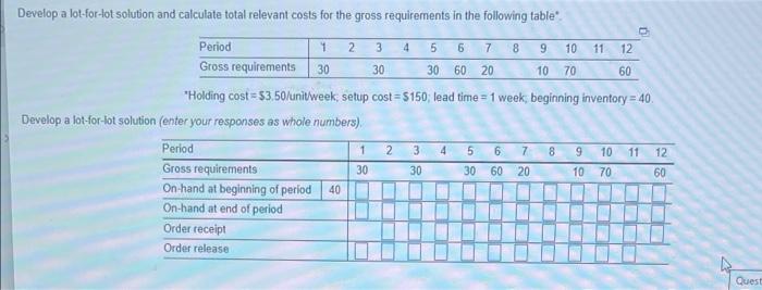 Develop a lot-for-lot solution and calculate