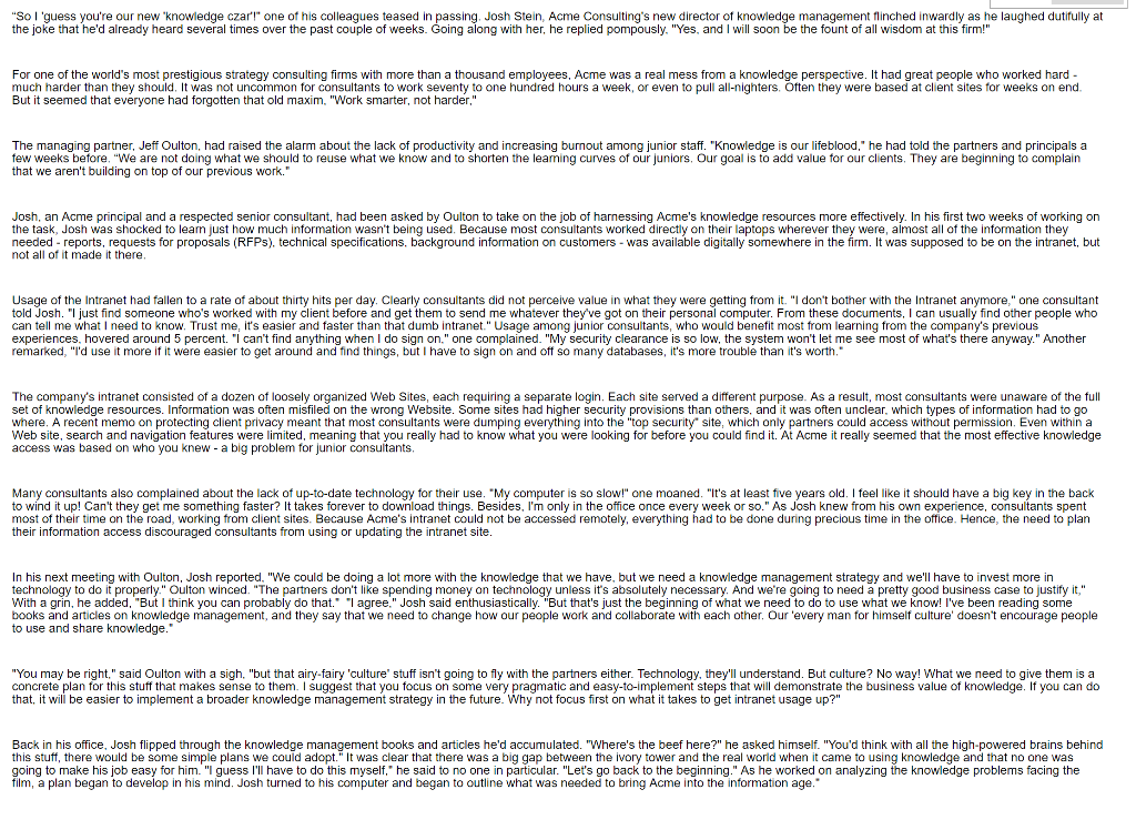 1) How do the major problems at Acme manifest