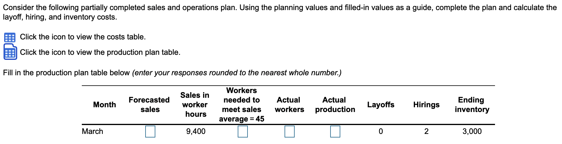 Consider the following partially completed sales