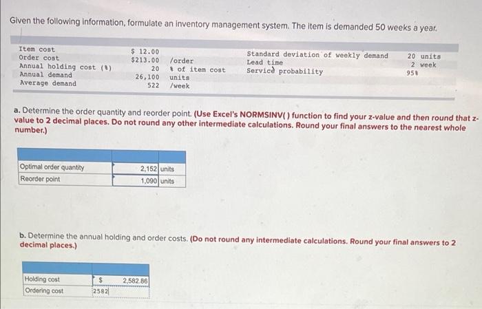 Given the following information, formulate an